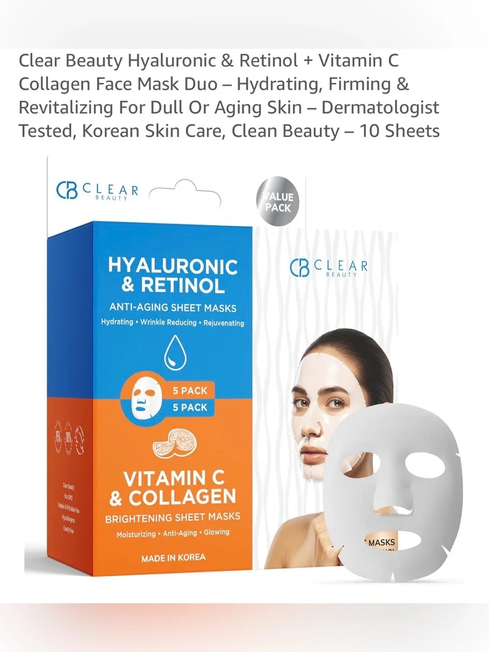 Dual Pack Hydrating & Brightening Sheet Masks – Blue & Orange